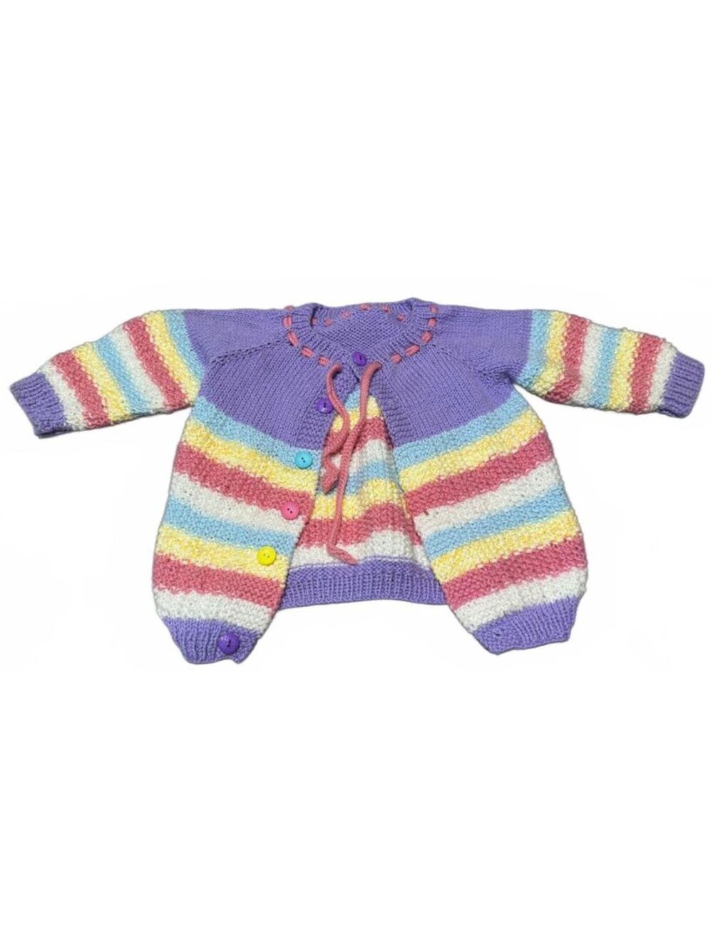 Beautiful Handmade Rainbow Button Front Sweater For Girls 2T to 3T